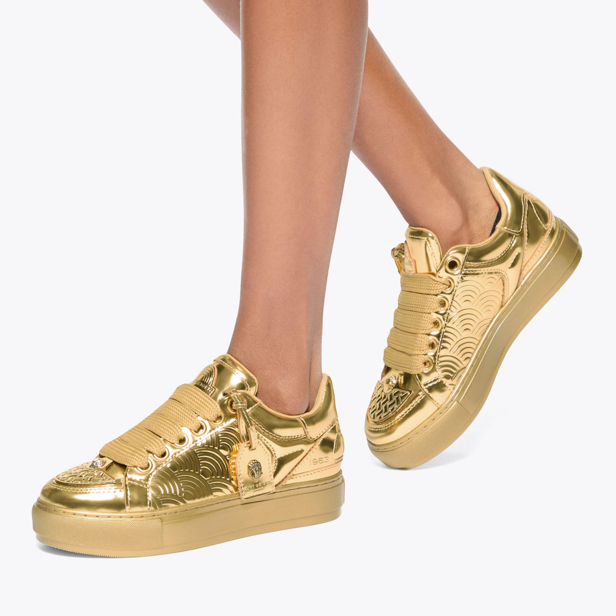Southbank Tag — Metallic Gold Leather Sneaker, worn on foot