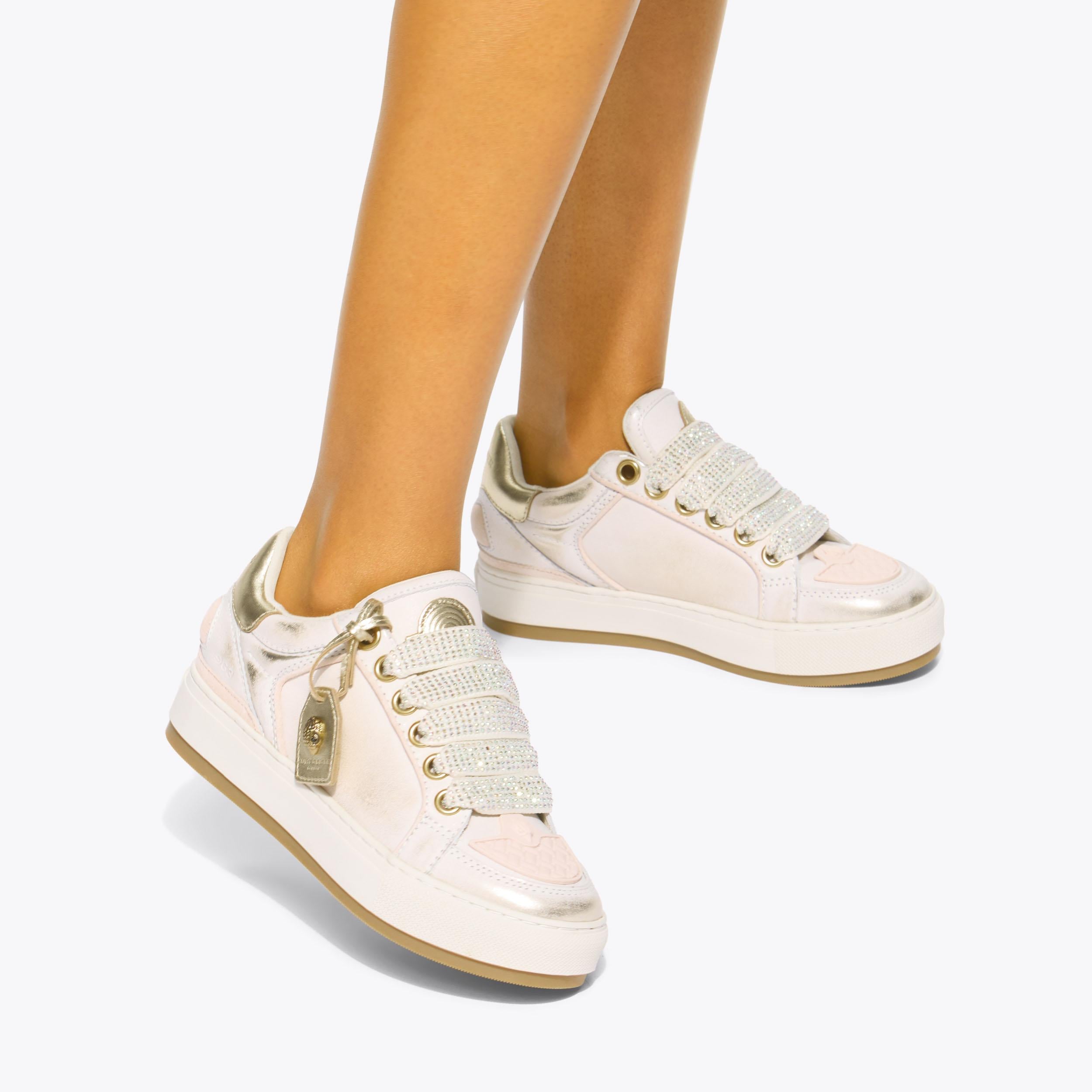 Southbank Tag — Pink Distressed Leather Sneaker, worn on foot