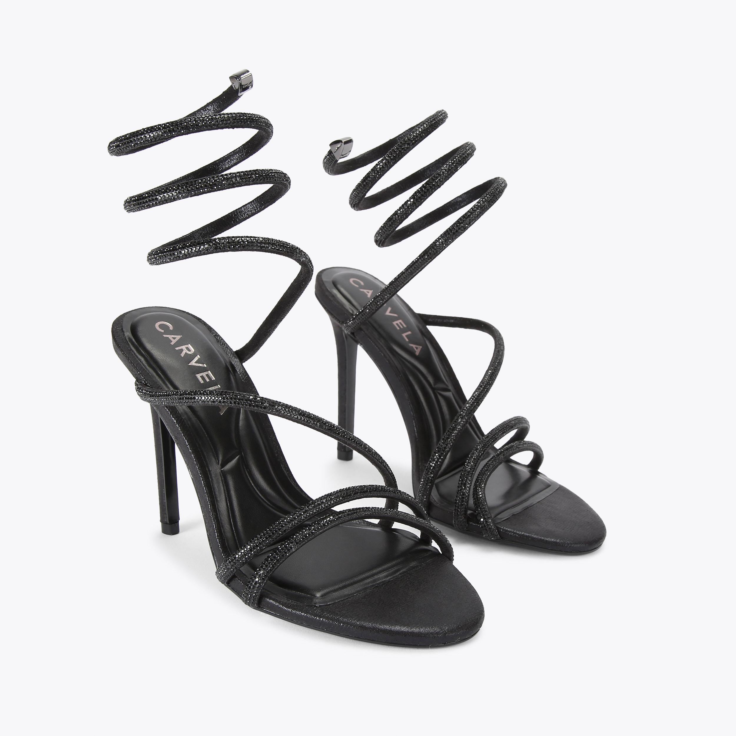 Spiral Heel — Black Crystal Sandal, view 4
