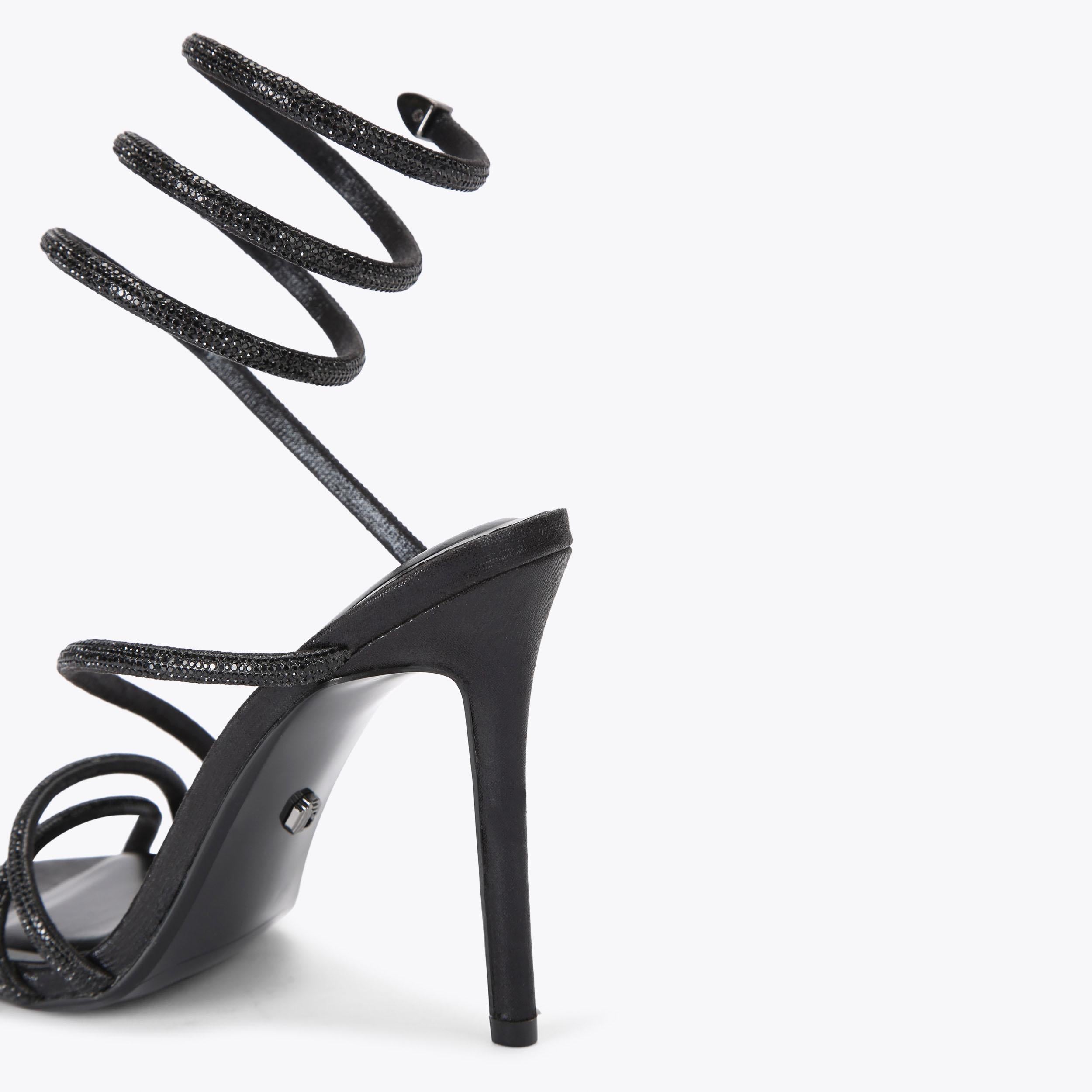 Spiral Heel — Black Crystal Sandal, detail