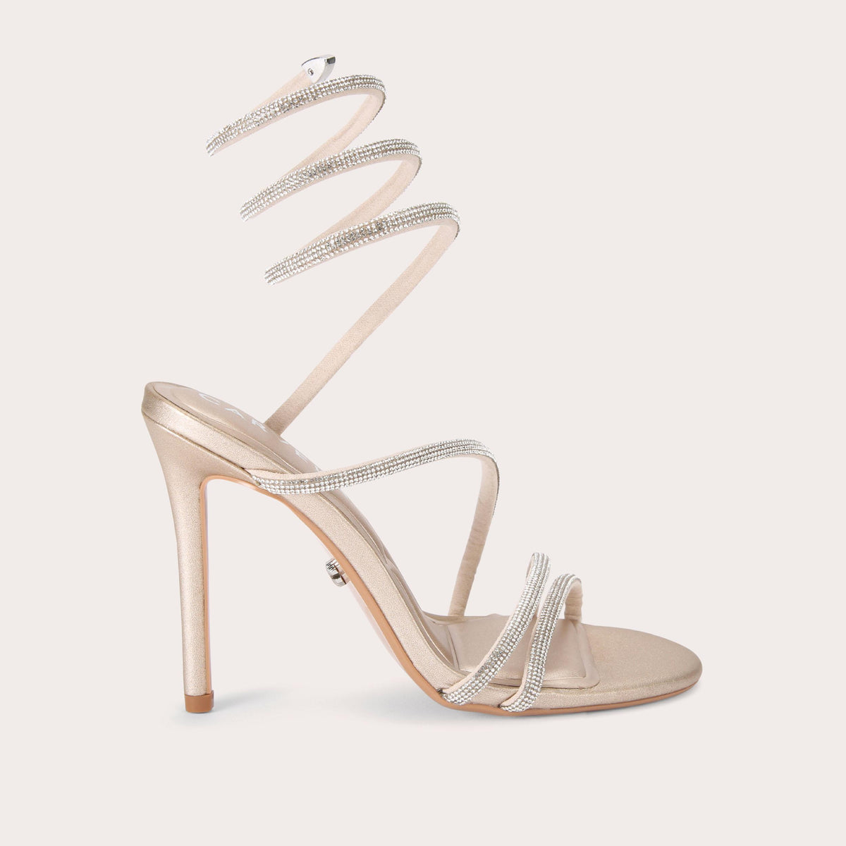 Spiral Heel — Gold Crystal Sandal, side profile