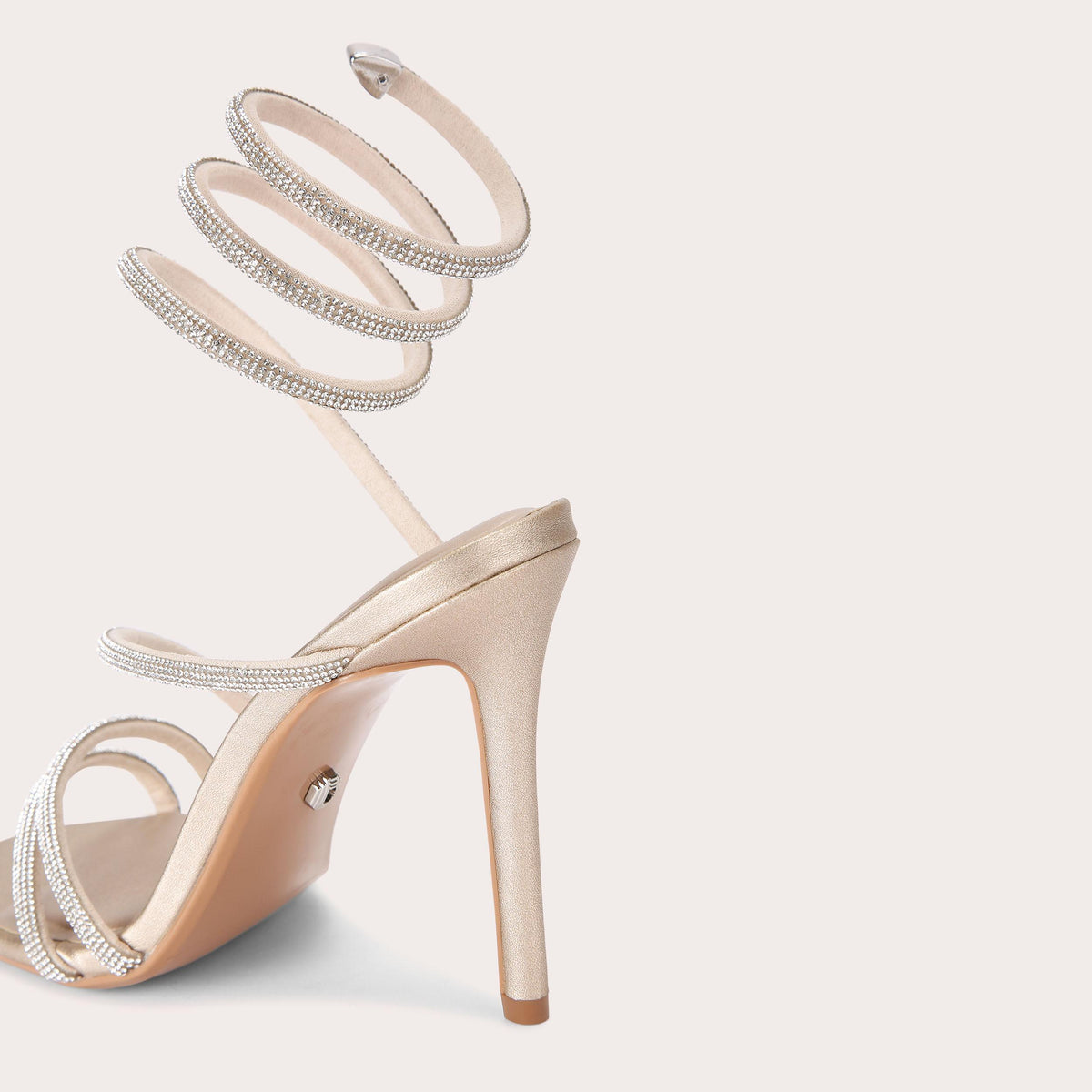 Spiral Heel — Gold Crystal Sandal, detail