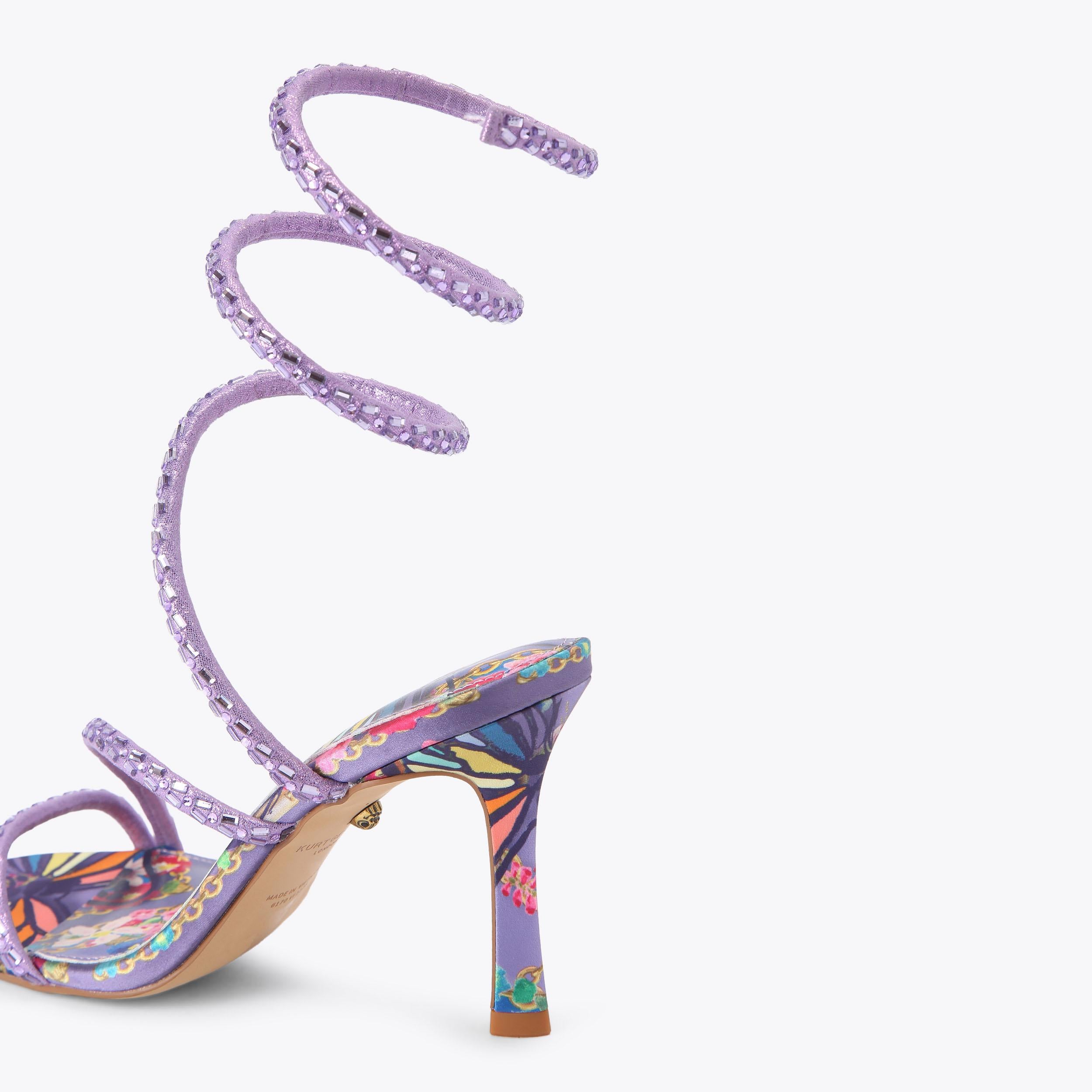 Spiral Asymmetric — Lilac Butterfly Print Sandal, detail