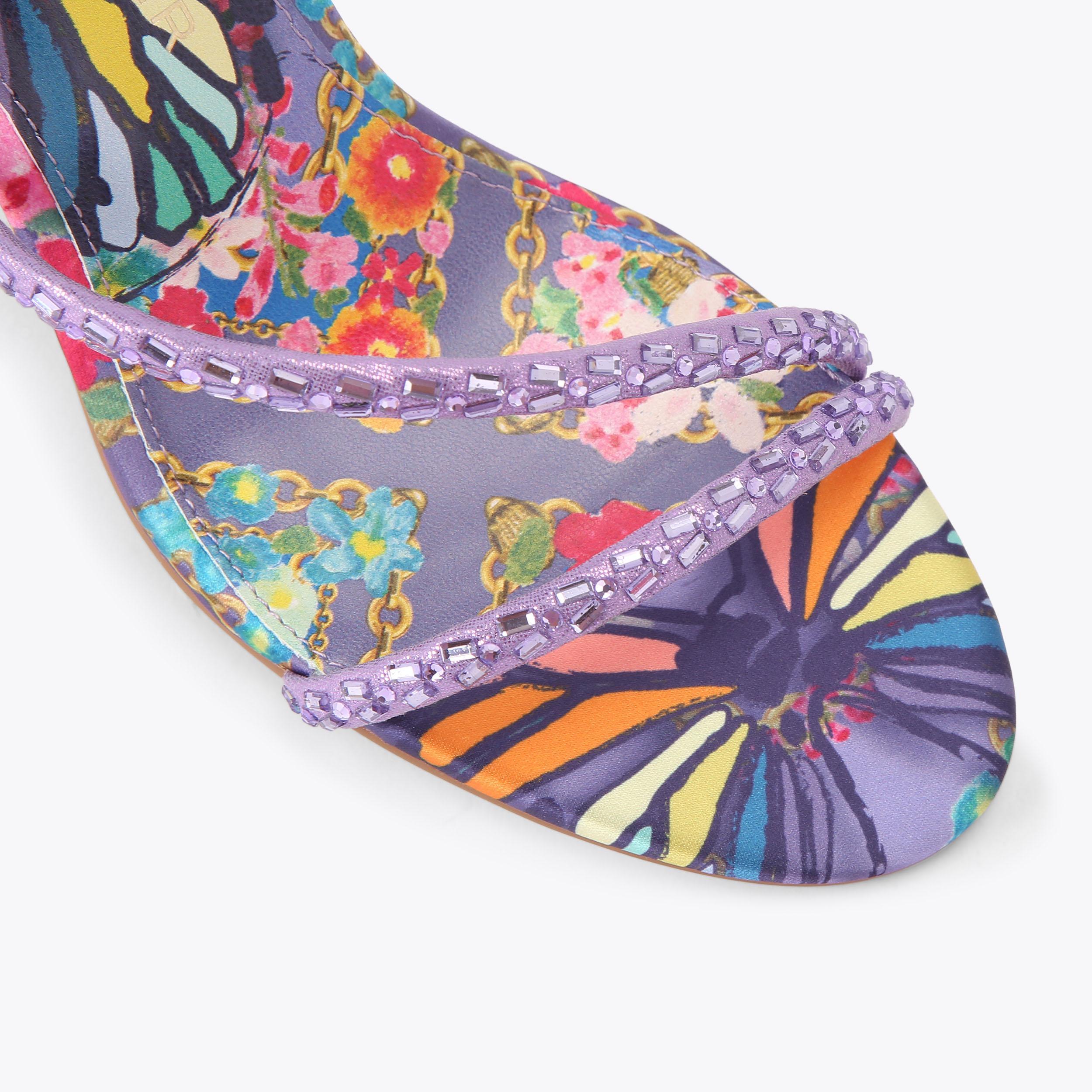 Spiral Asymmetric — Lilac Butterfly Print Sandal, view 5
