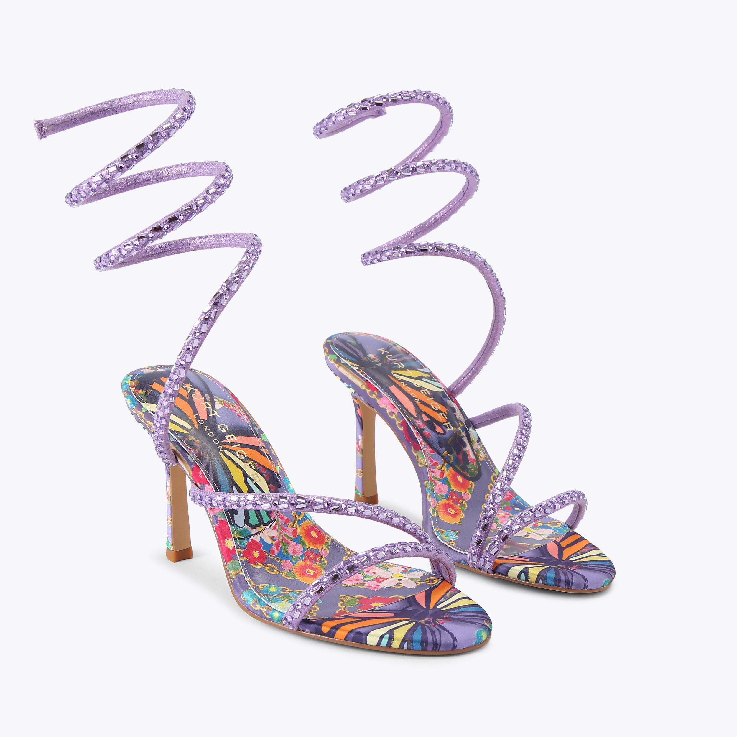 Spiral Asymmetric — Lilac Butterfly Print Sandal, view 4