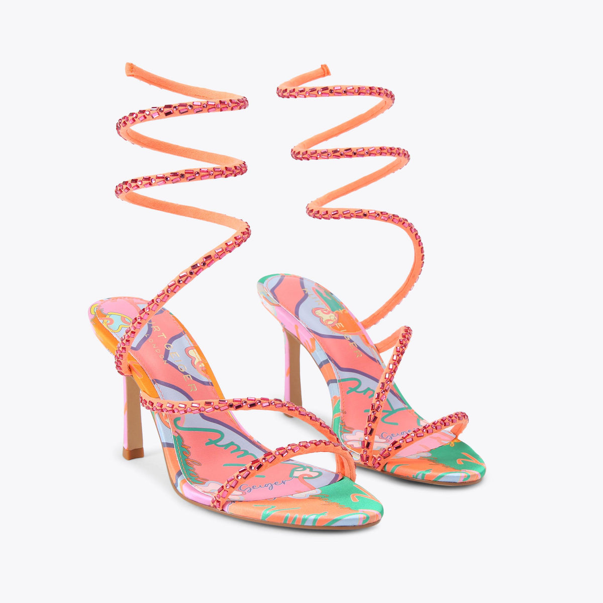 Spiral Asymmetric — Orange Combination Satin Sandal, view 4