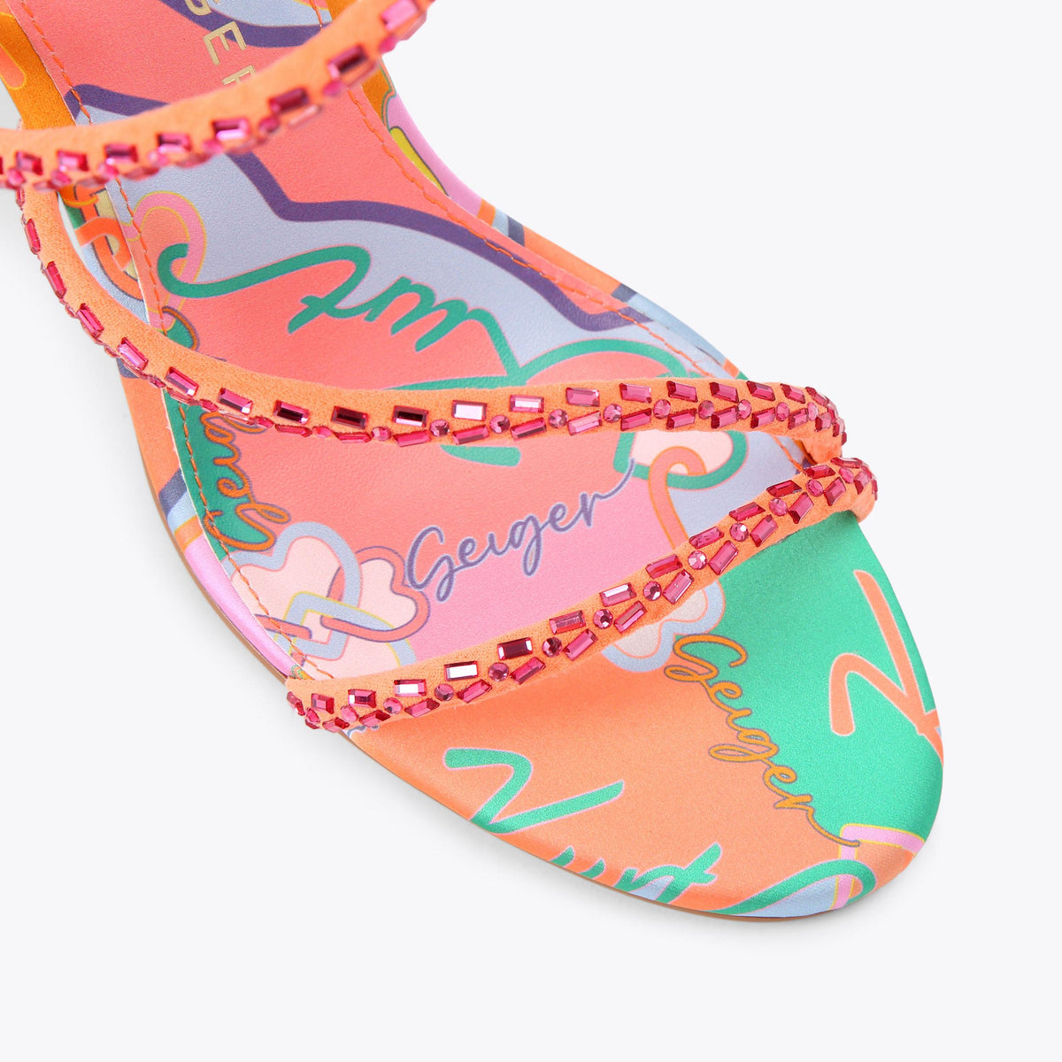 Spiral Asymmetric — Orange Combination Satin Sandal, view 5