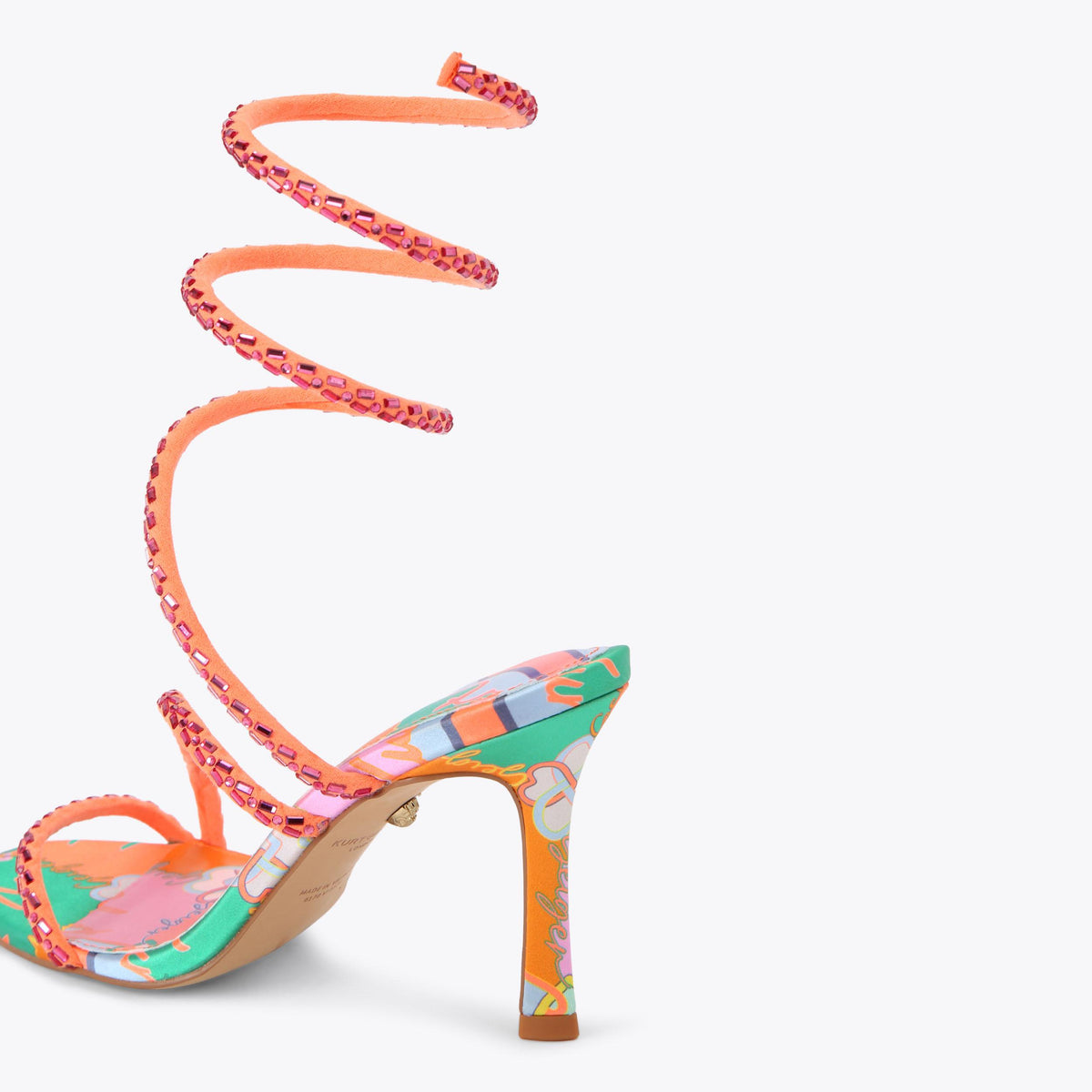 Spiral Asymmetric — Orange Combination Satin Sandal, detail