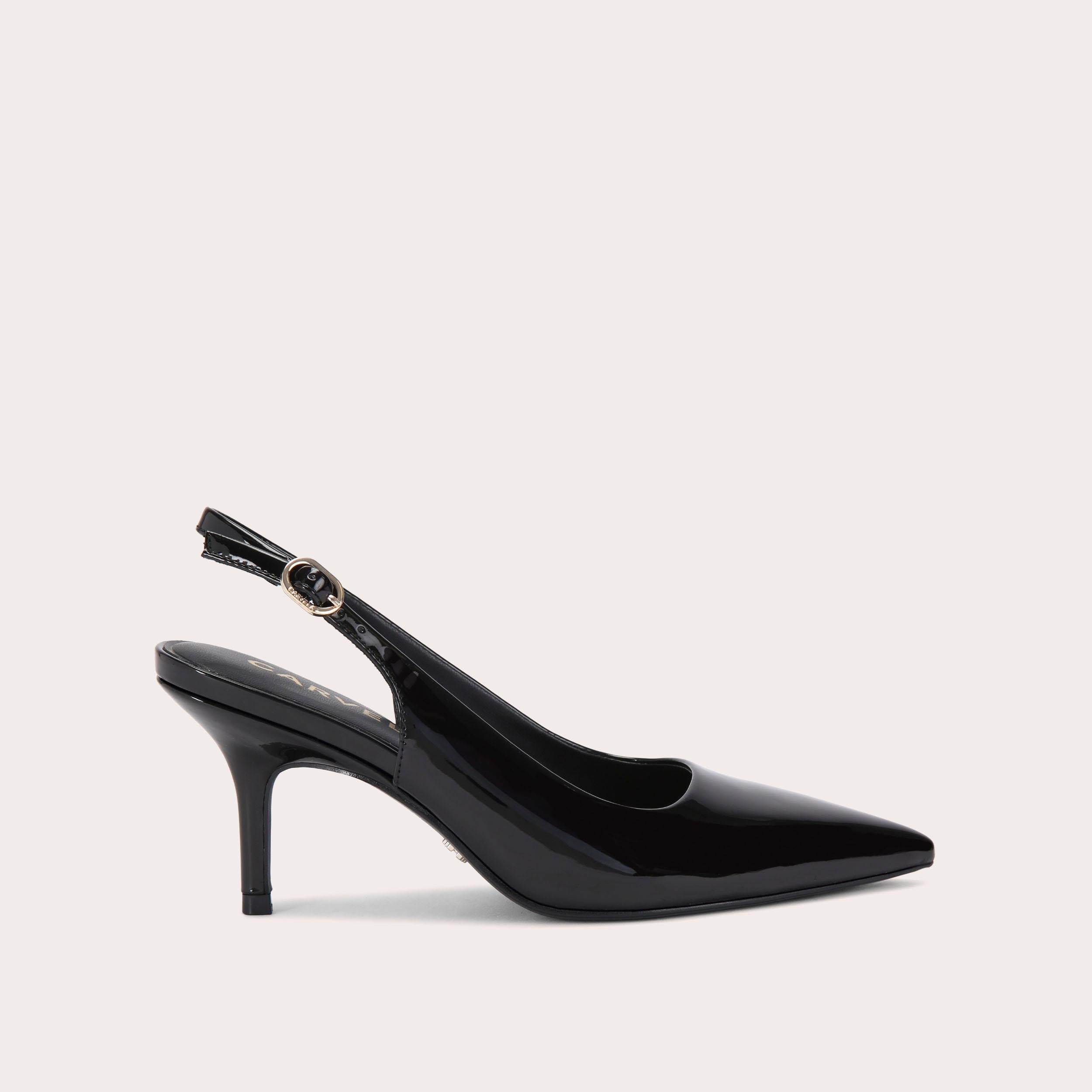 Spirit Slingback — Black Patent Stiletto Heel, side profile