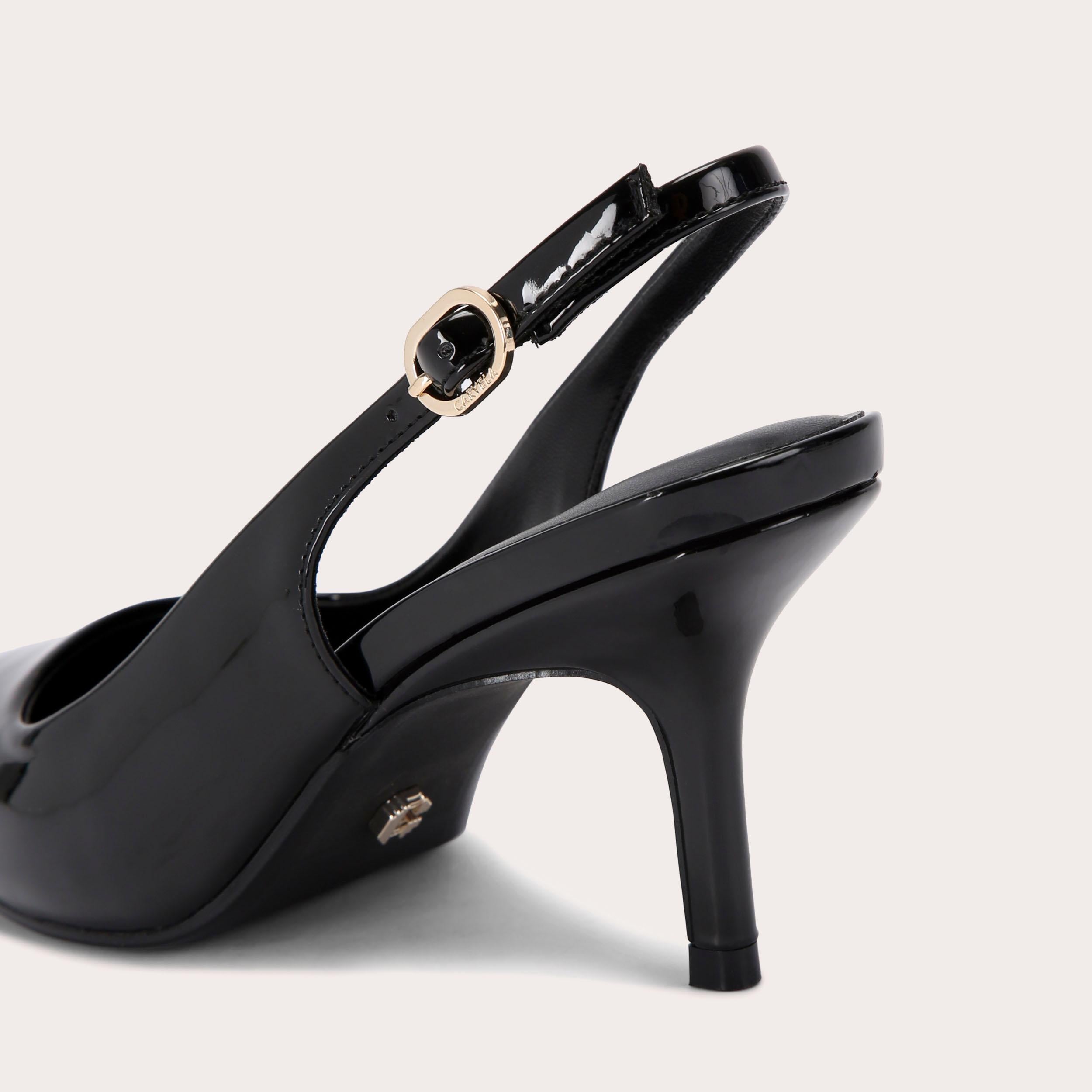 Spirit Slingback — Black Patent Stiletto Heel, detail