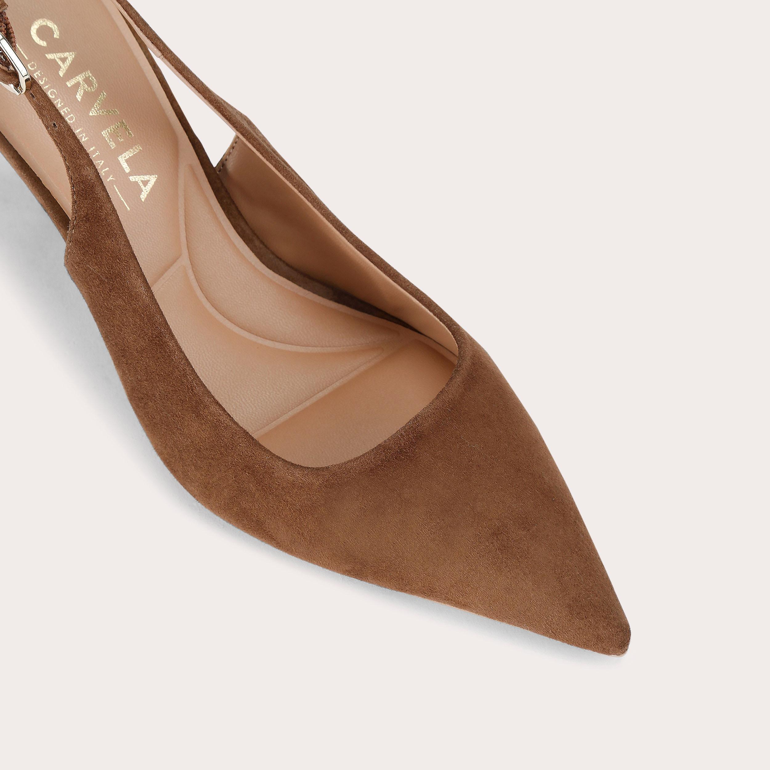 Spirited Heel — Brown Suede Slingback Pump, view 5
