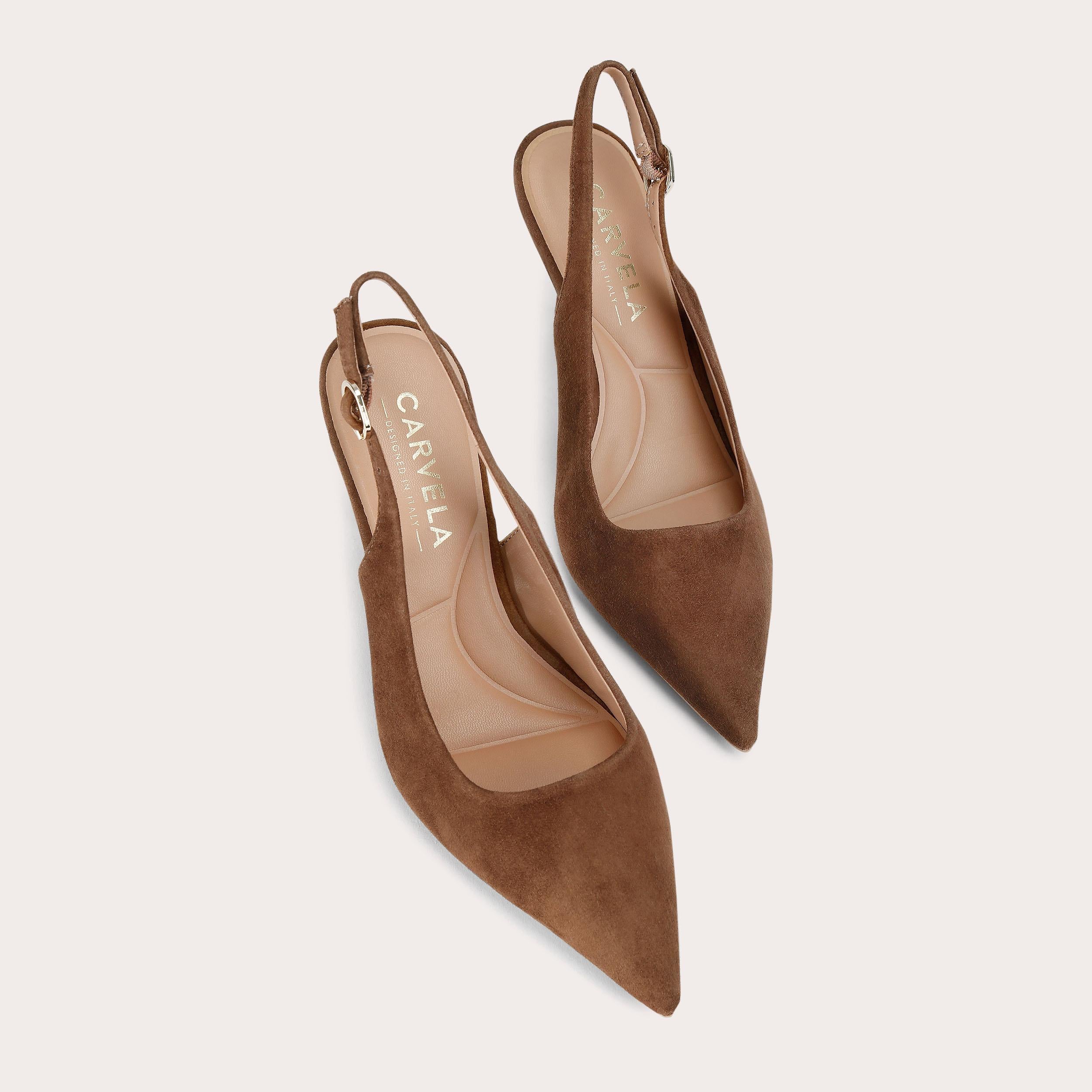 Spirited Heel — Brown Suede Slingback Pump, view 4