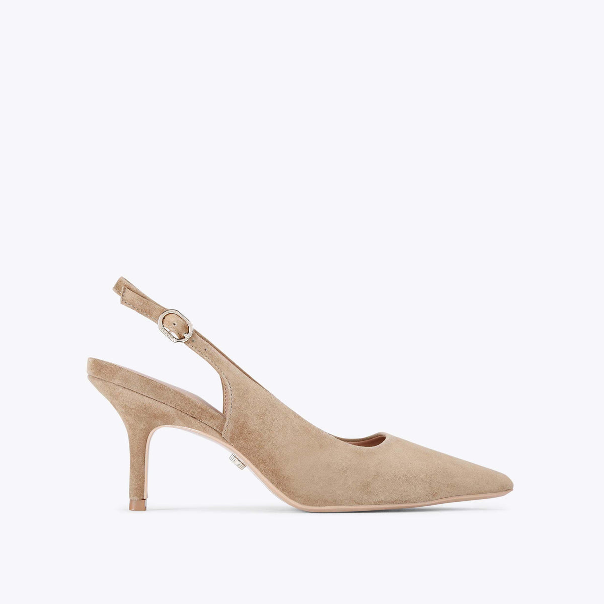 Spirited Heel — Taupe Brown Suede Slingback Pump, side profile