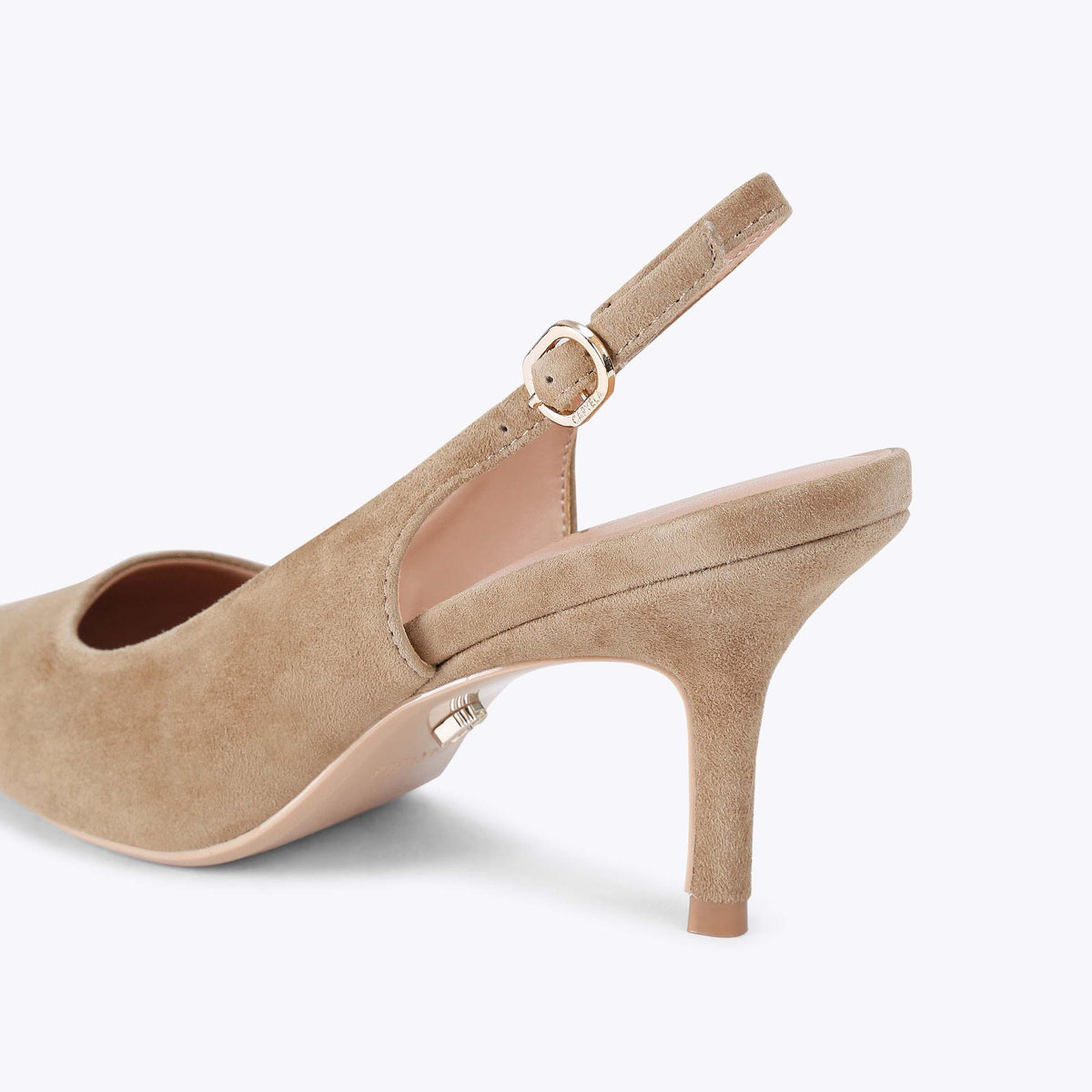 Spirited Heel — Taupe Brown Suede Slingback Pump, detail