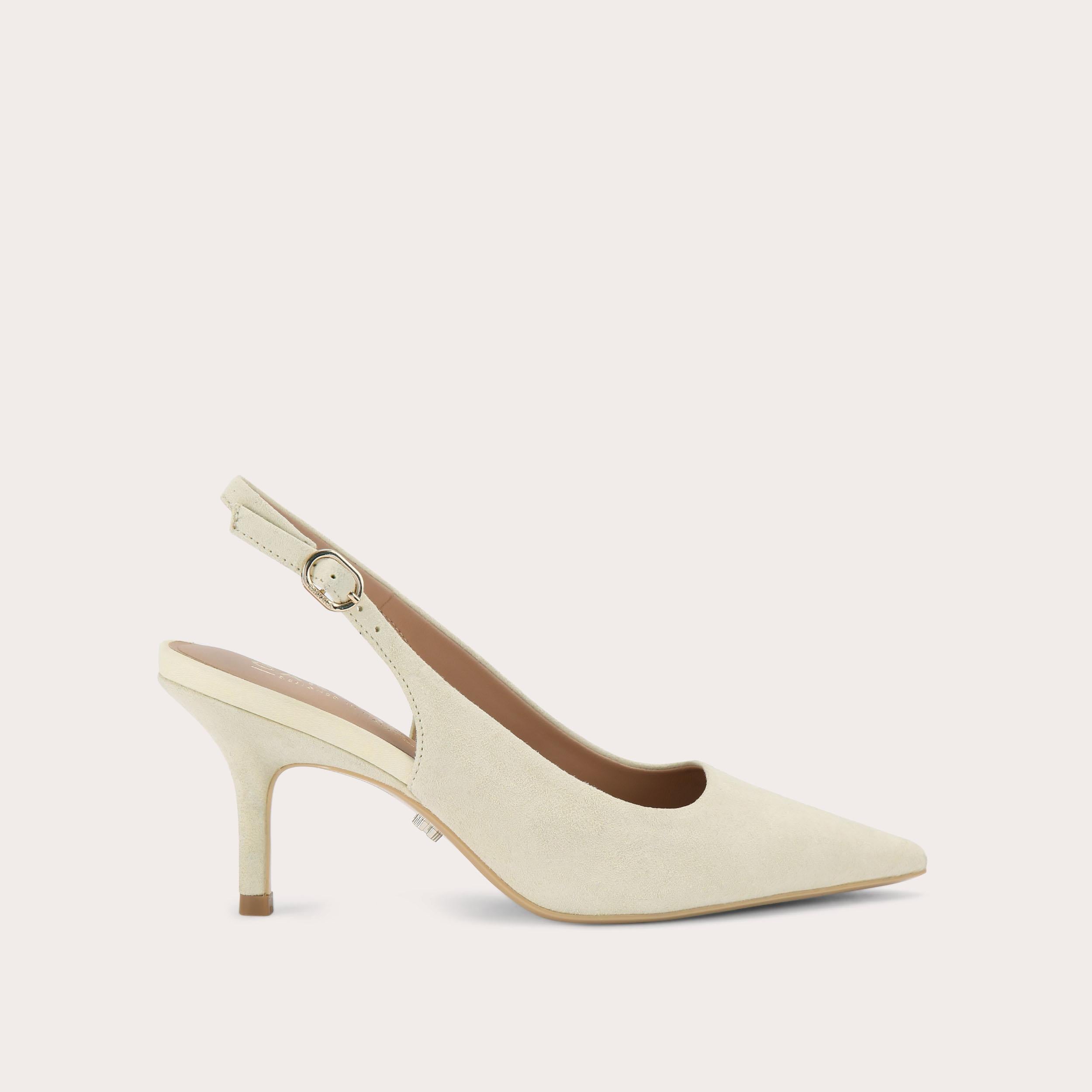 Spirited Heel — Yellow Suede Slingback Pump, side profile