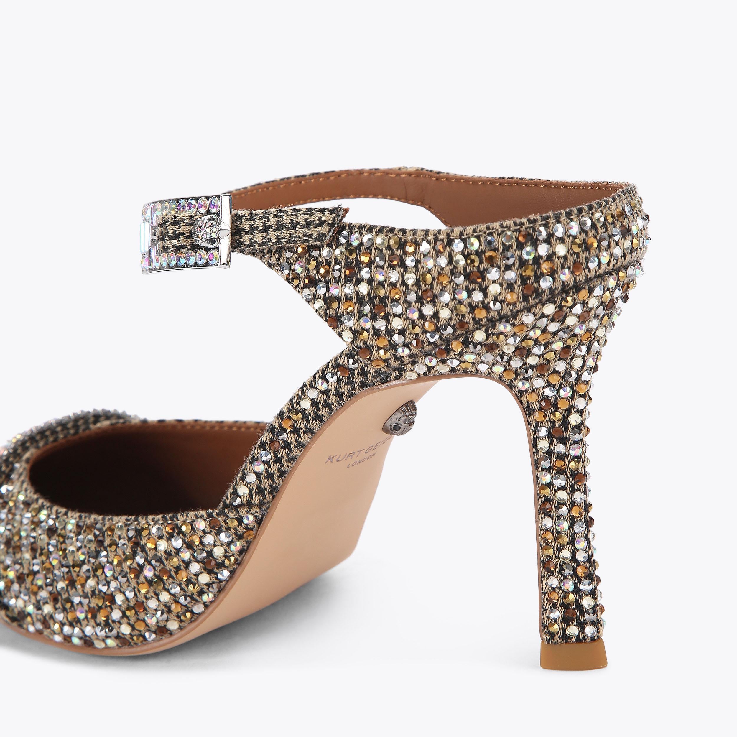 Strass Point Mule — Beige Houndstooth Crystal Heel, detail