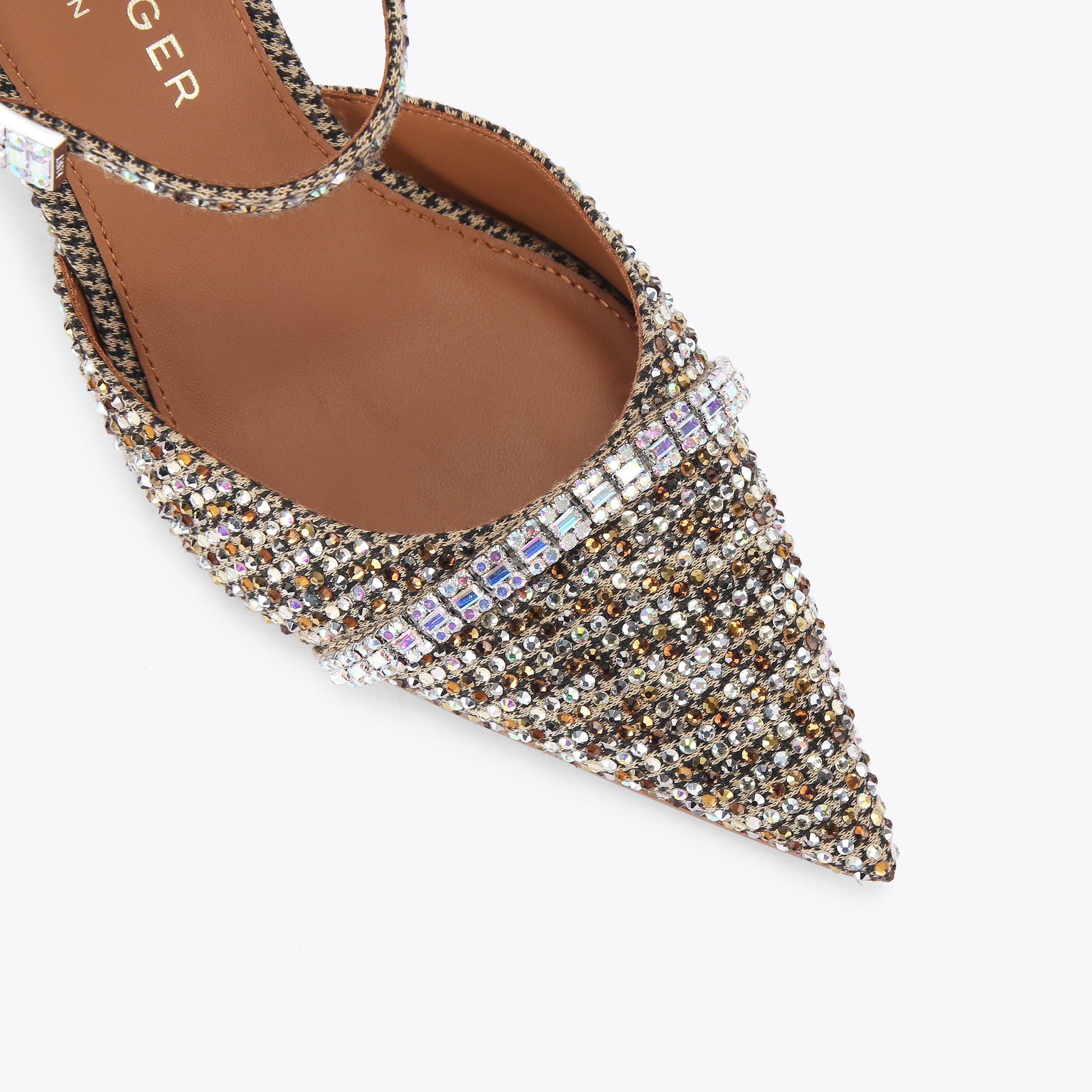 Strass Point Mule — Beige Houndstooth Crystal Heel, view 5