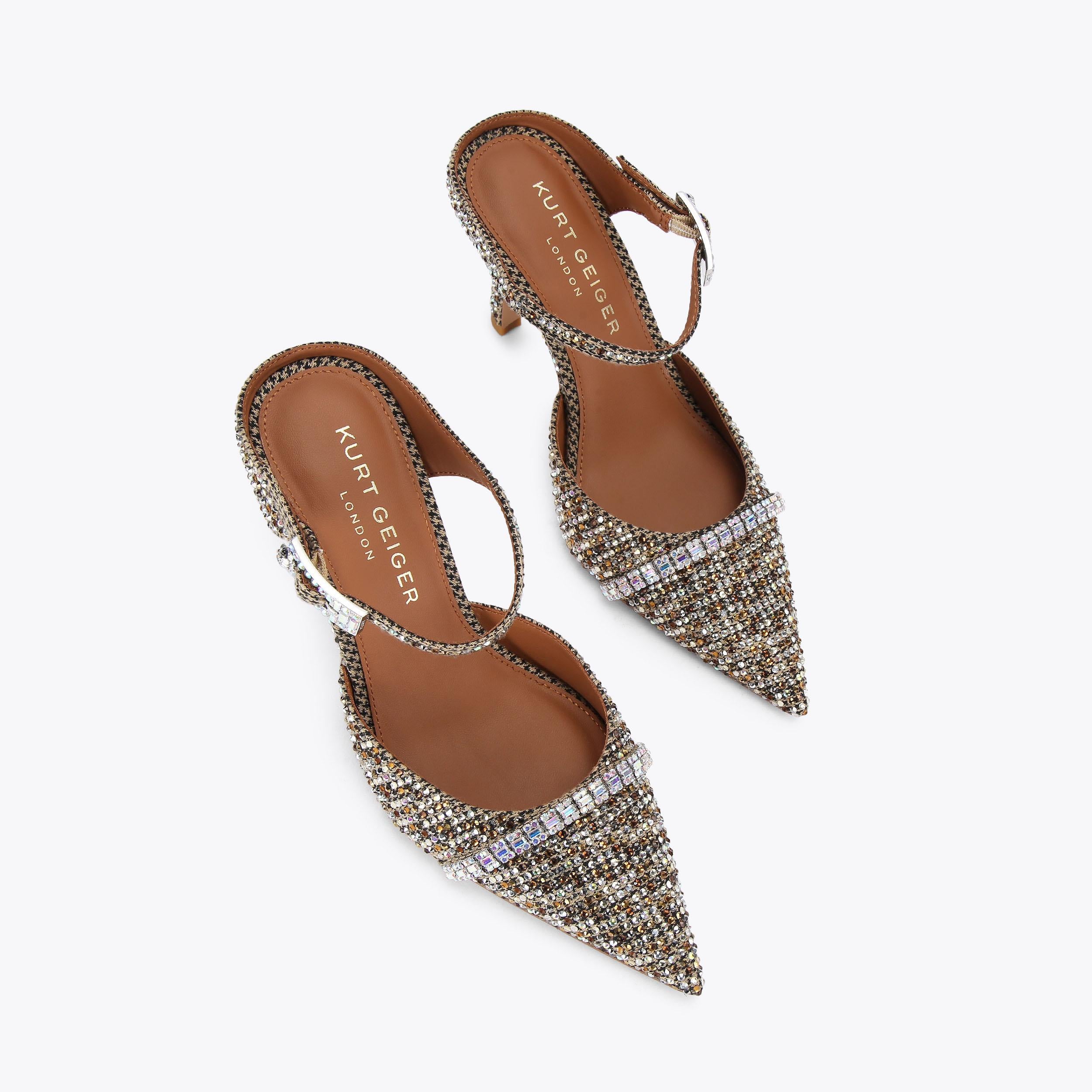 Strass Point Mule — Beige Houndstooth Crystal Heel, view 4