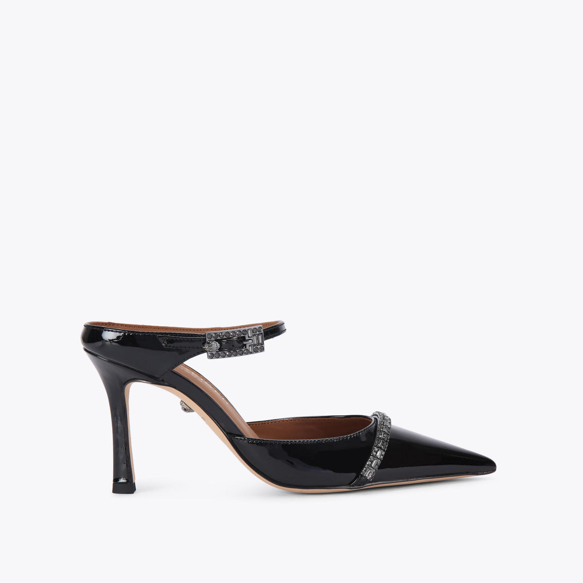 Strass Point Mule — Black Patent Crystal Mule, side profile
