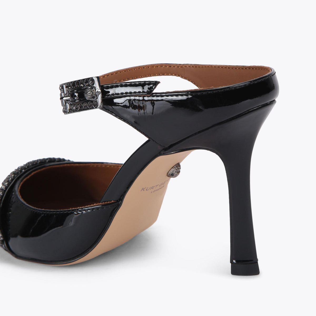Strass Point Mule — Black Patent Crystal Mule, detail