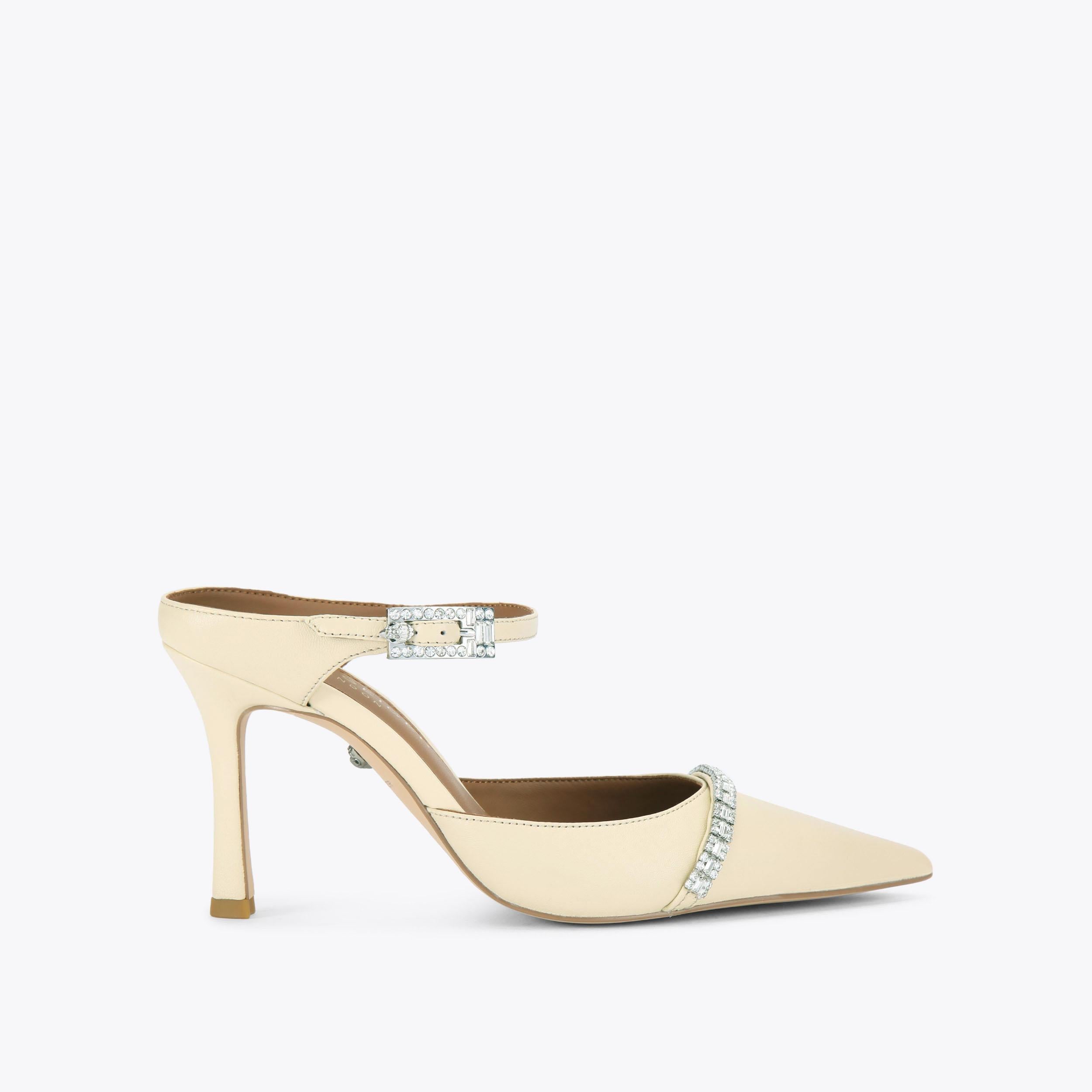 Strass Point Mule — Cream Leather Mule, side profile