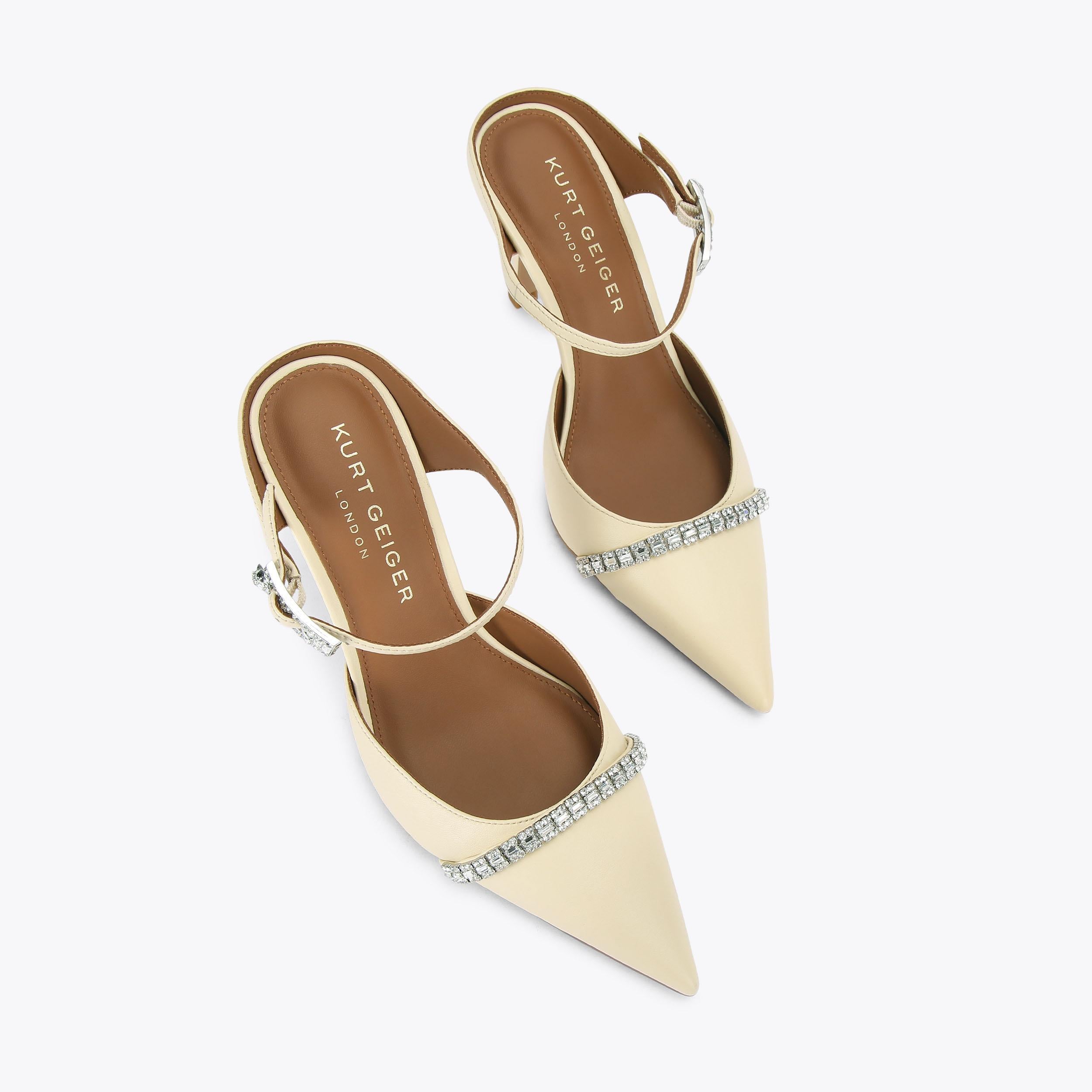 Strass Point Mule — Cream Leather Mule, view 4