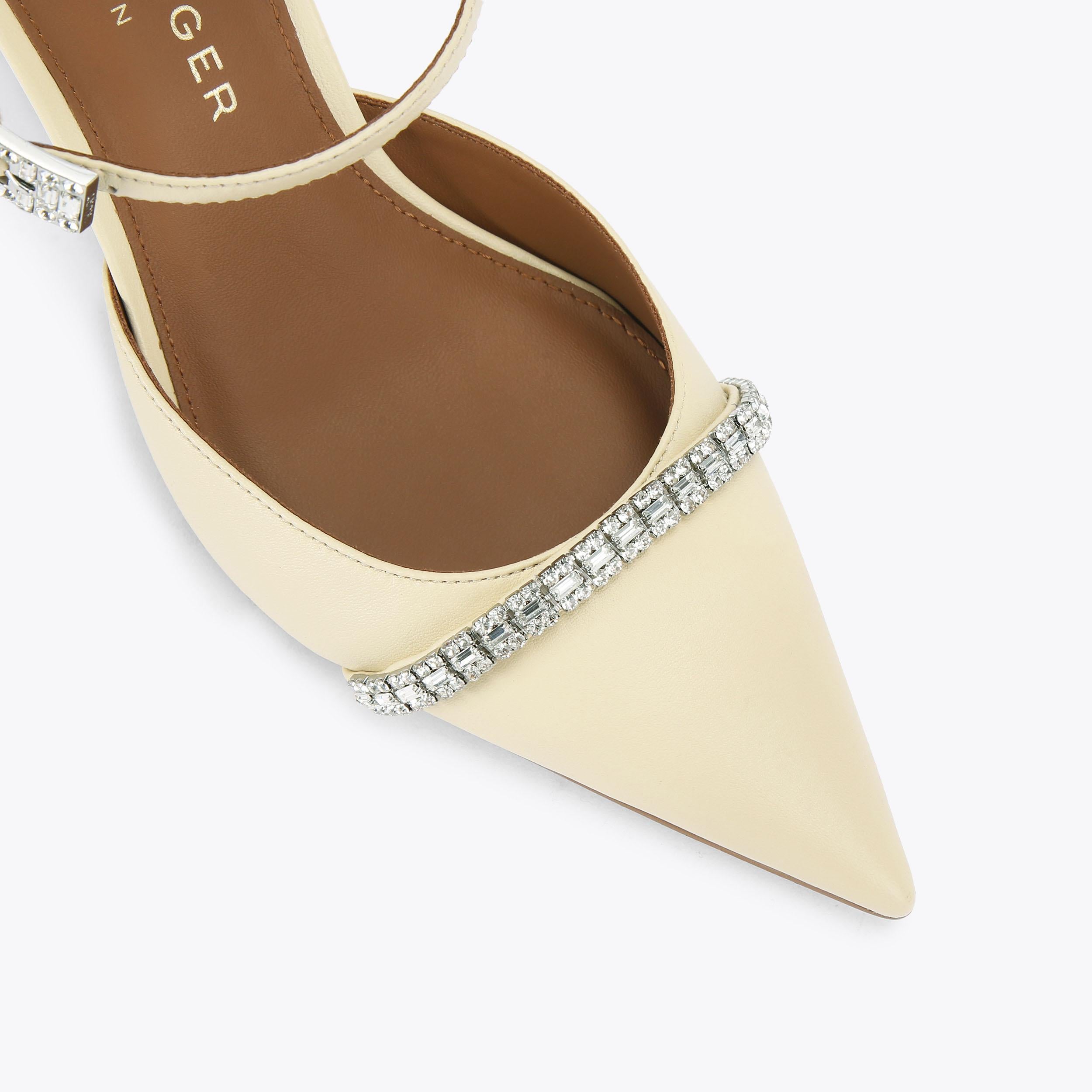 Strass Point Mule — Cream Leather Mule, view 5