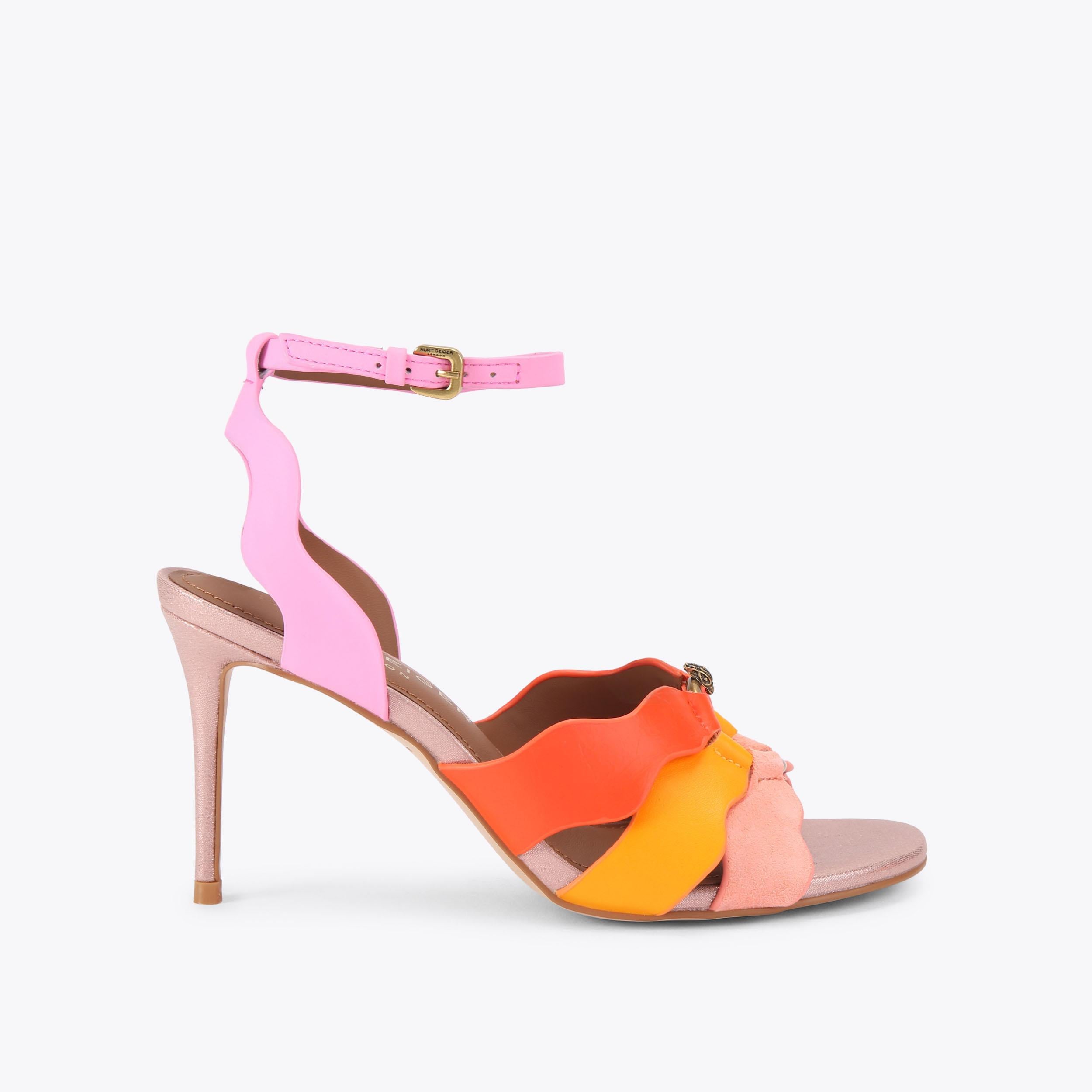 Sun Wave Heel — Pink Combination Sandal, side profile