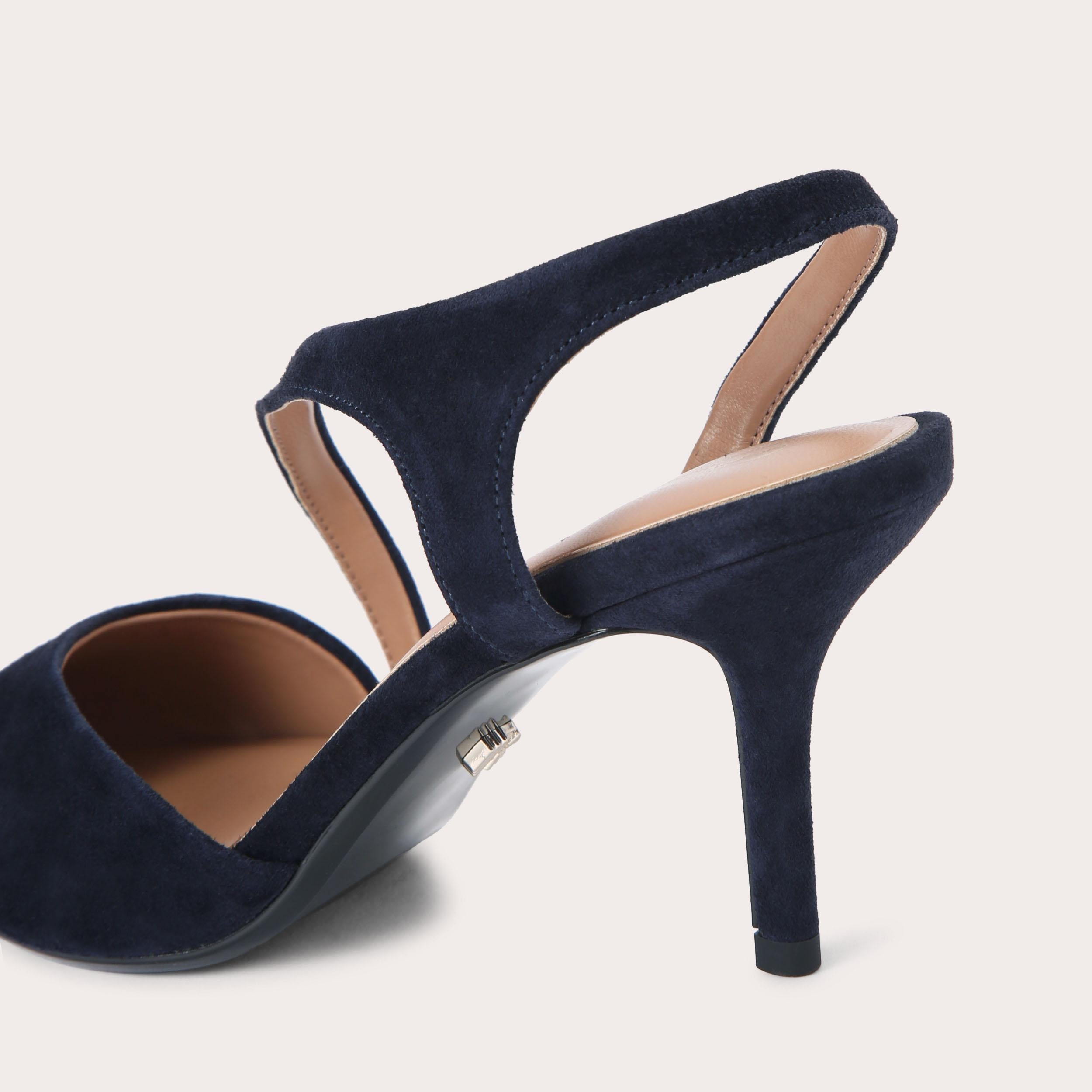 Symmetry Court — Navy Suede Heel, detail