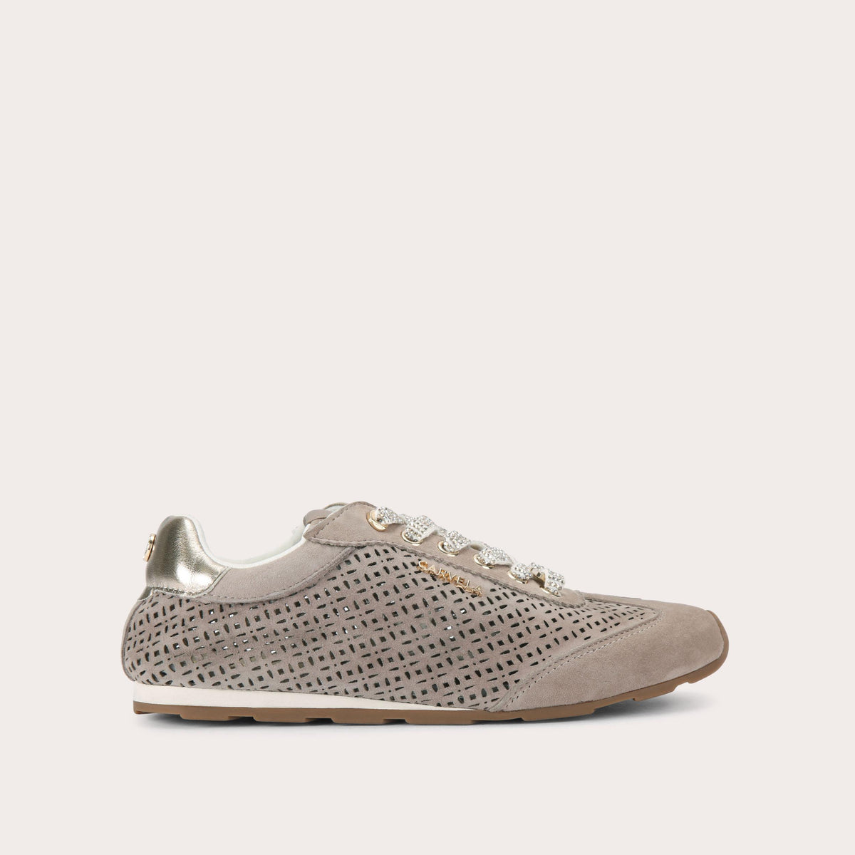 Tivoli Laser — Taupe Suede Trainer, side profile