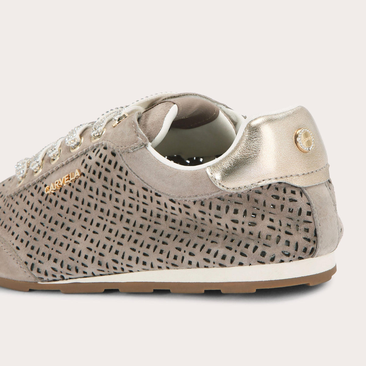 Tivoli Laser — Taupe Suede Trainer, detail