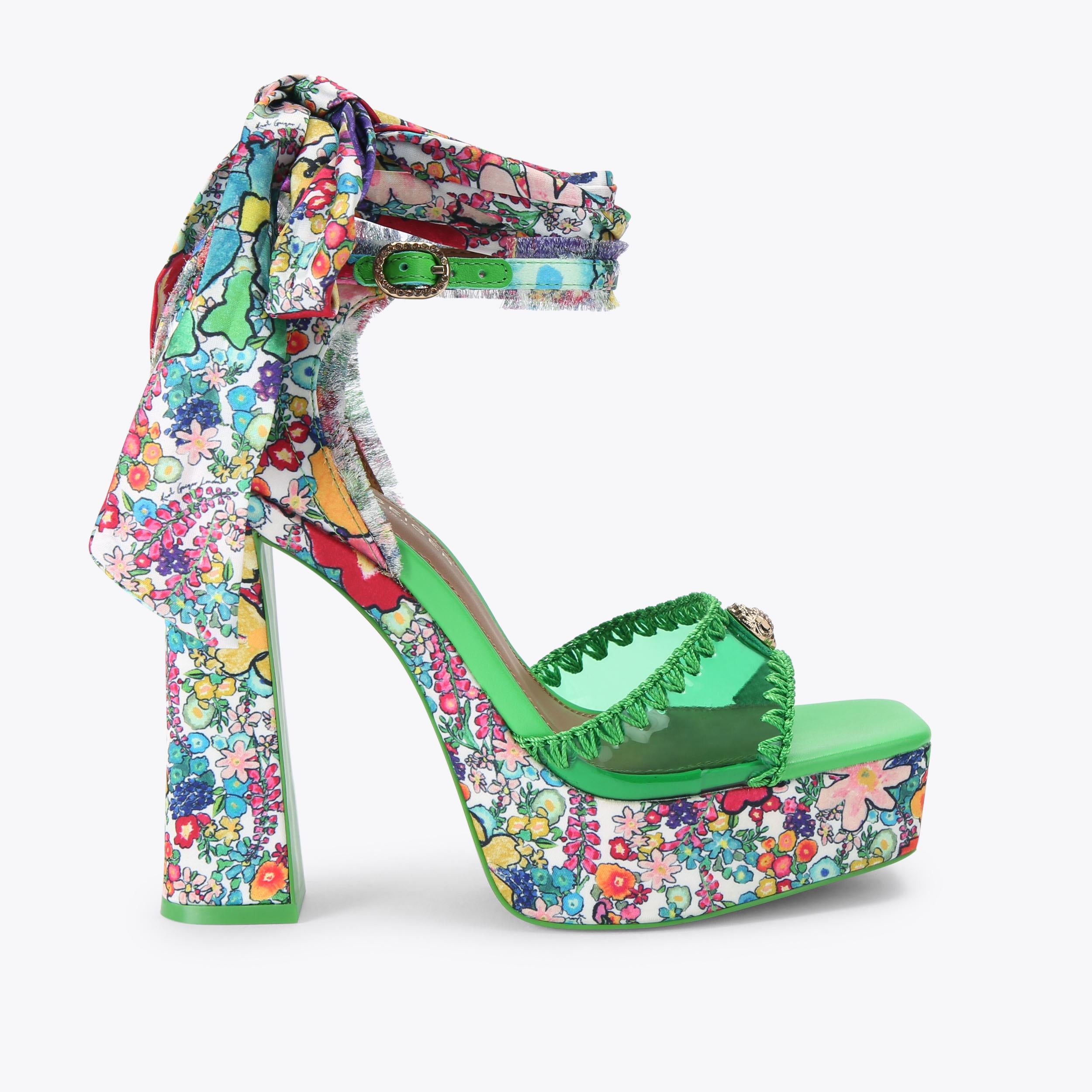 Vinyl Tie Platform — Multi Watercolour Print Sandal, side profile
