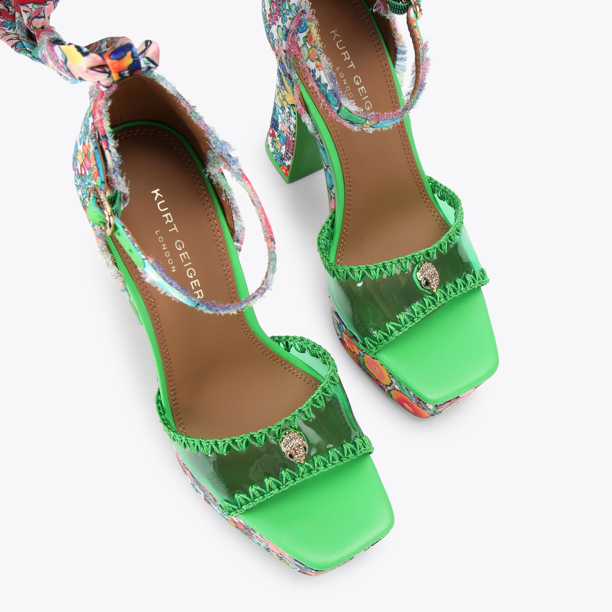 Vinyl Tie Platform — Multi Watercolour Print Sandal, view 4