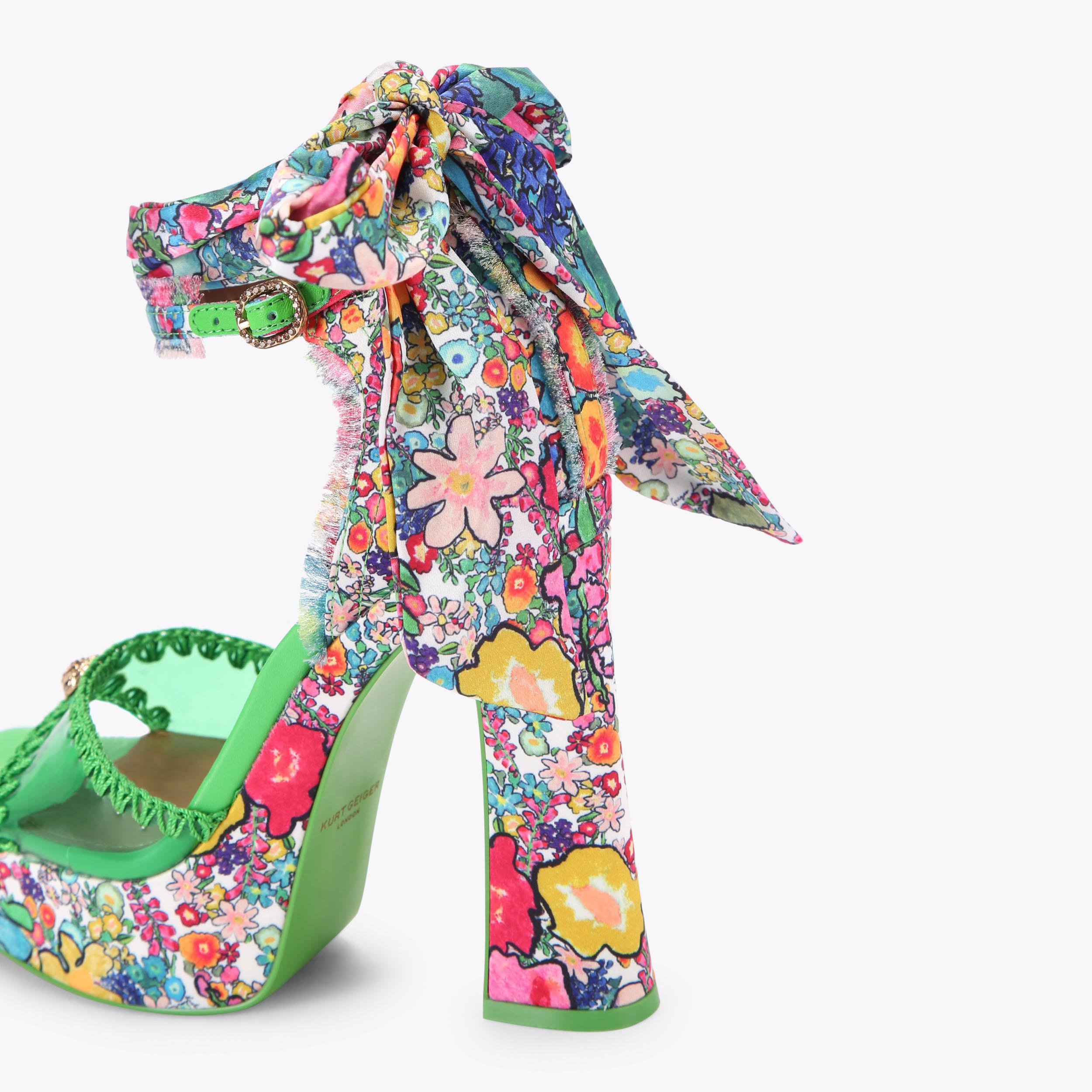 Vinyl Tie Platform — Multi Watercolour Print Sandal, detail