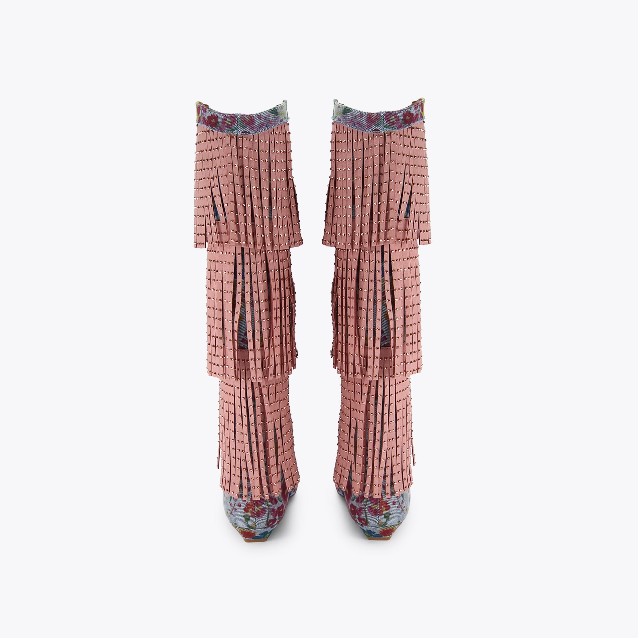 Western Fringe Pull On — Blue Pale Combination Boot, detail