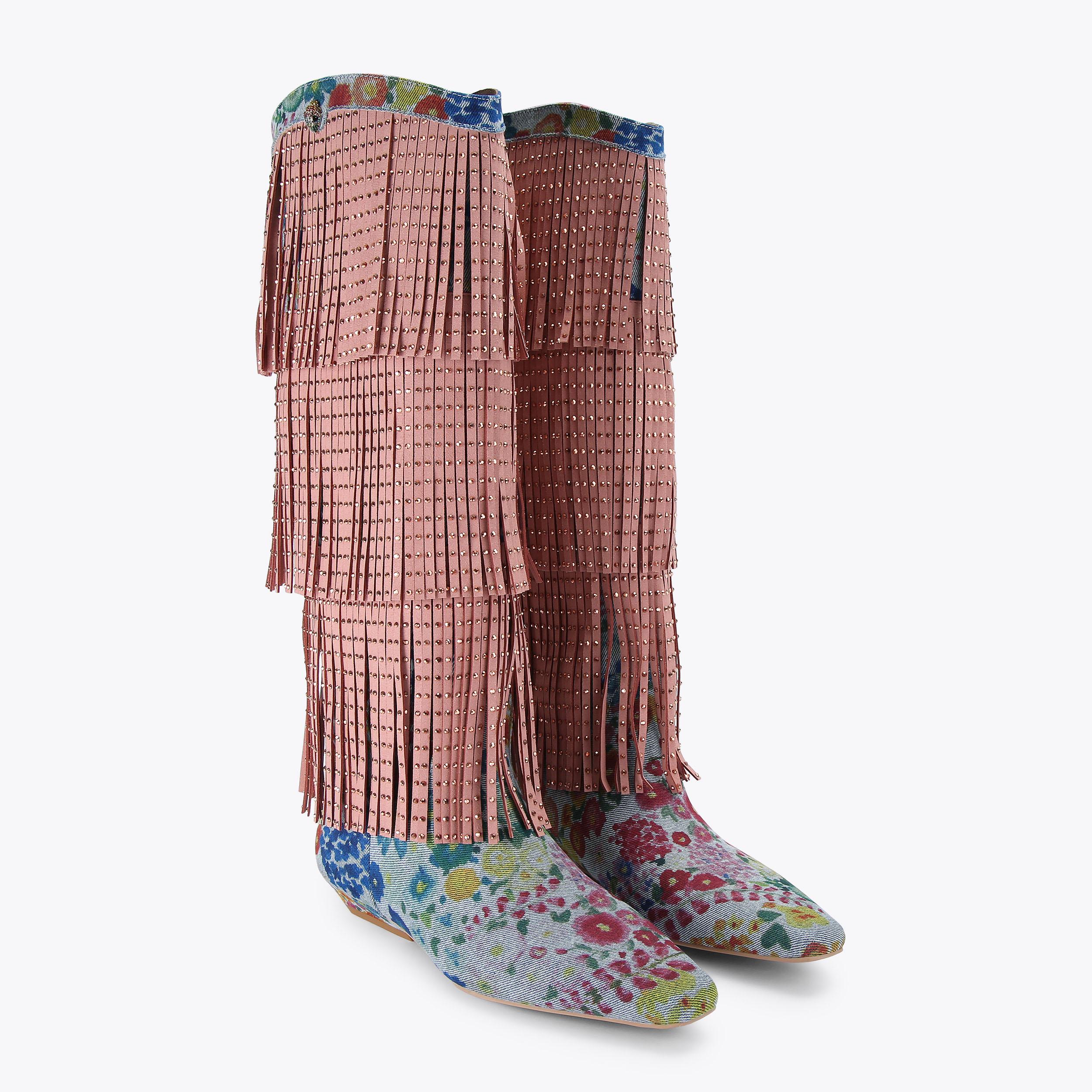 Western Fringe Pull On — Blue Pale Combination Boot, view 4