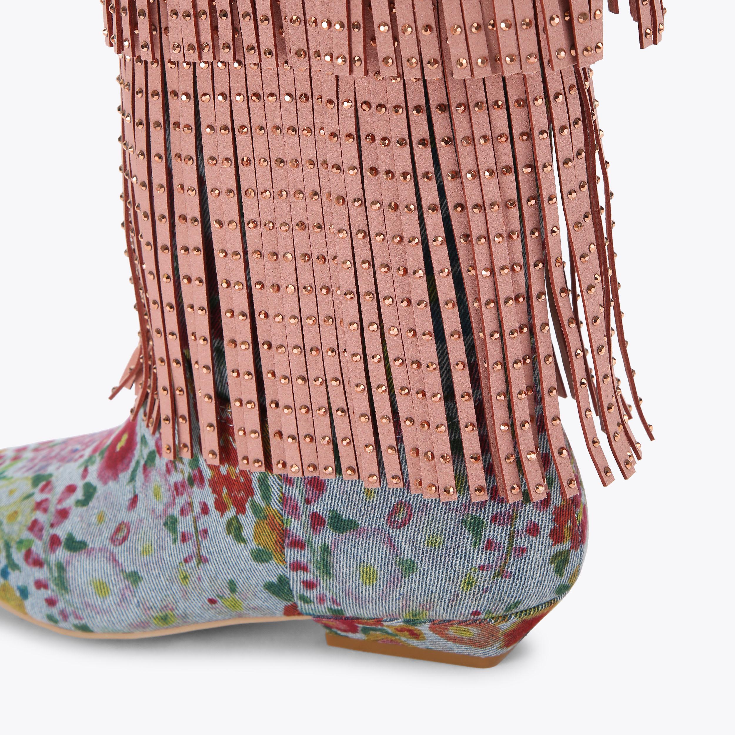 Western Fringe Pull On — Blue Pale Combination Boot, view 5